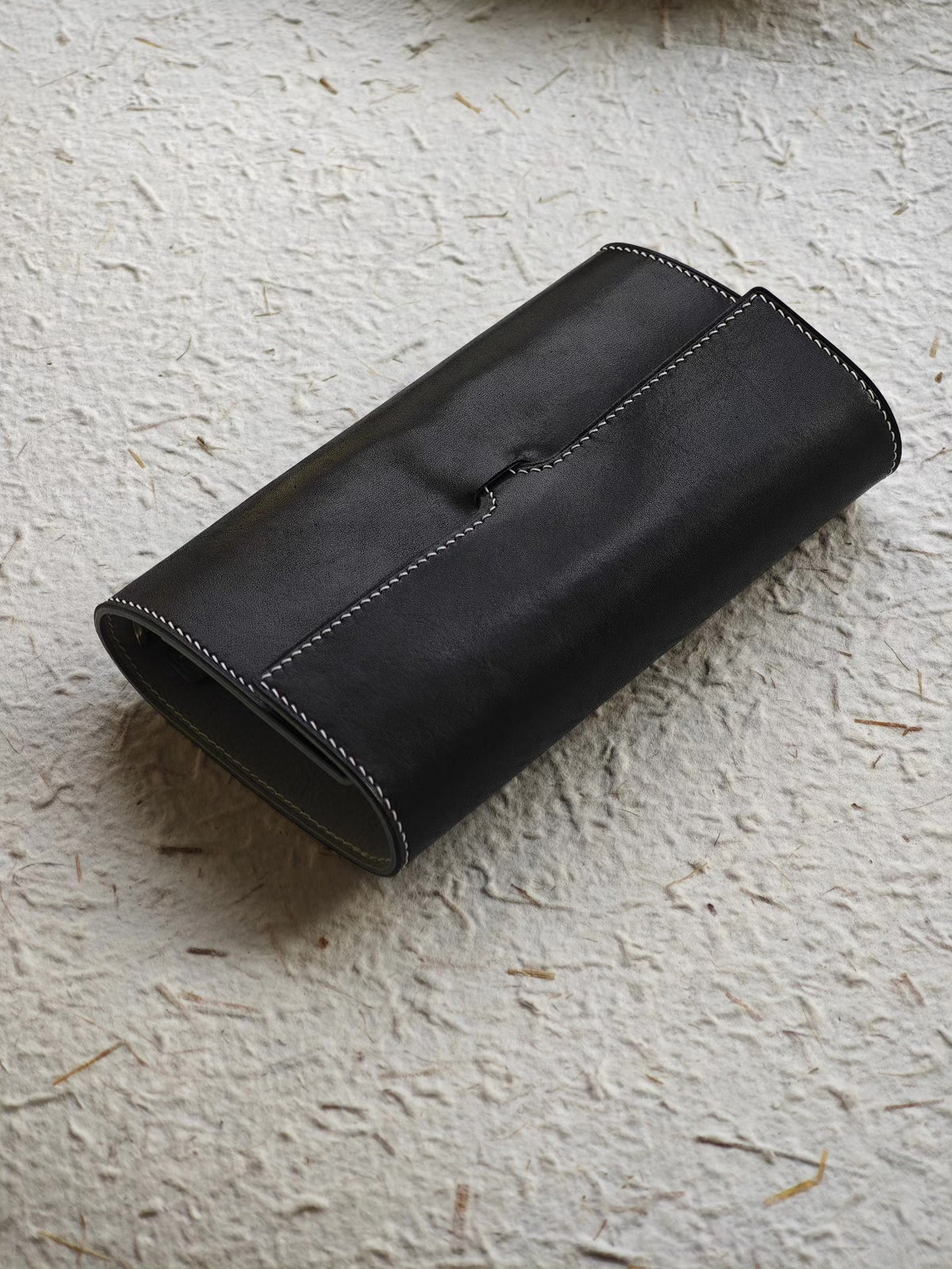 A6 Slim Tri-Fold Notebook Cover Black Leather
