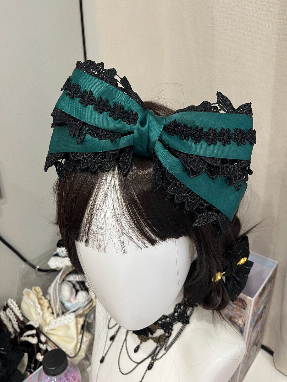 Dark Green Black Oversized Bow Headband