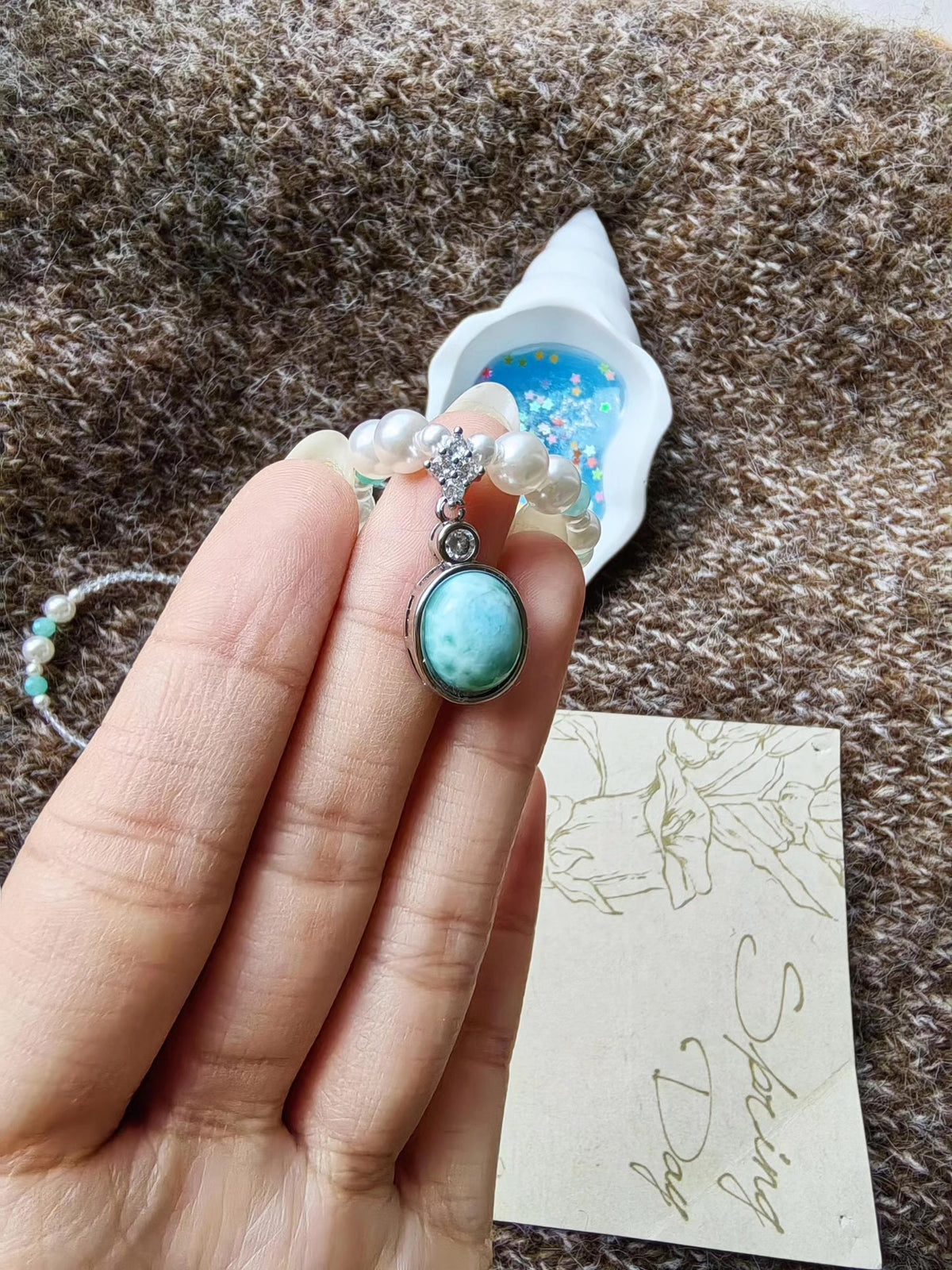 Larimar Pearl Multi Strand Necklace
