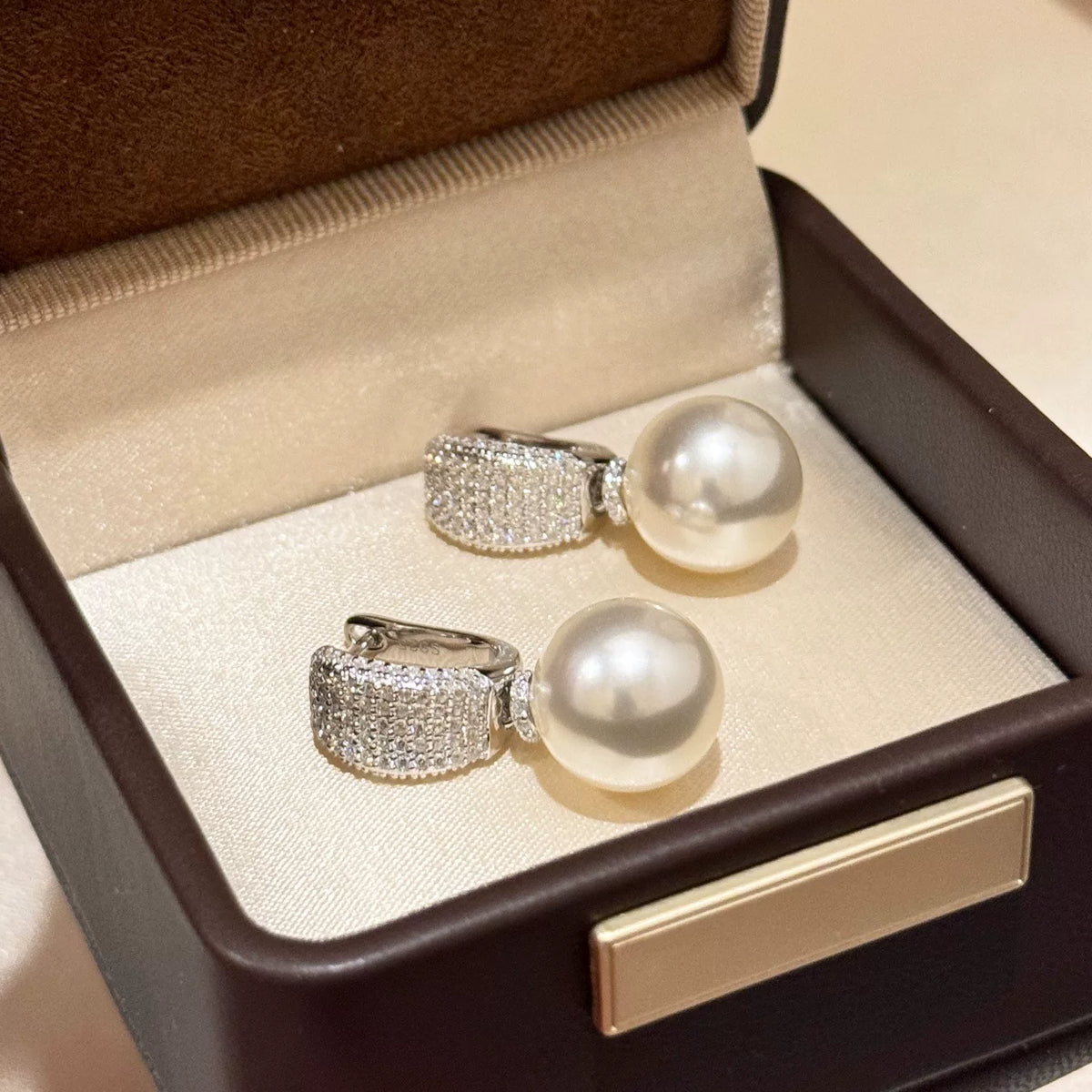 Pave Shell Pearl Drop Earrings S925 Sterling Silver