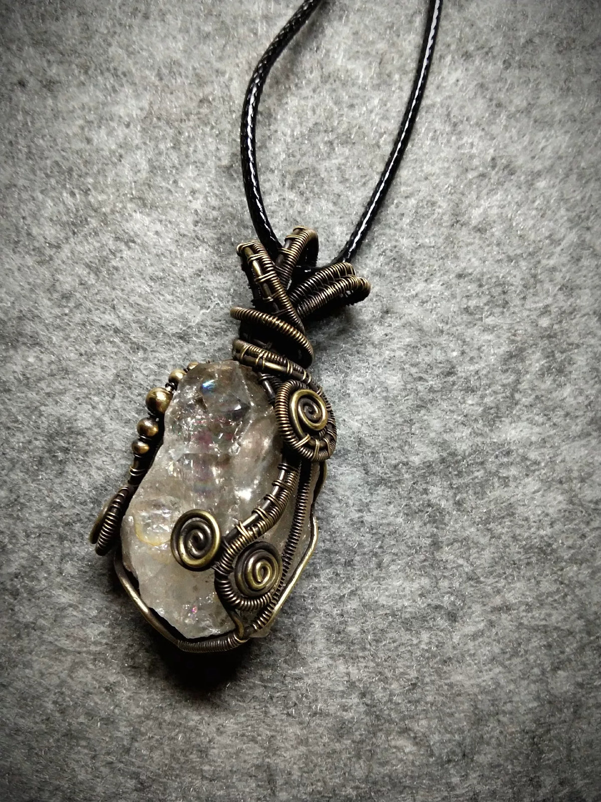 Spirit Quartz Crystal Pendant with Brass Wire Wrap