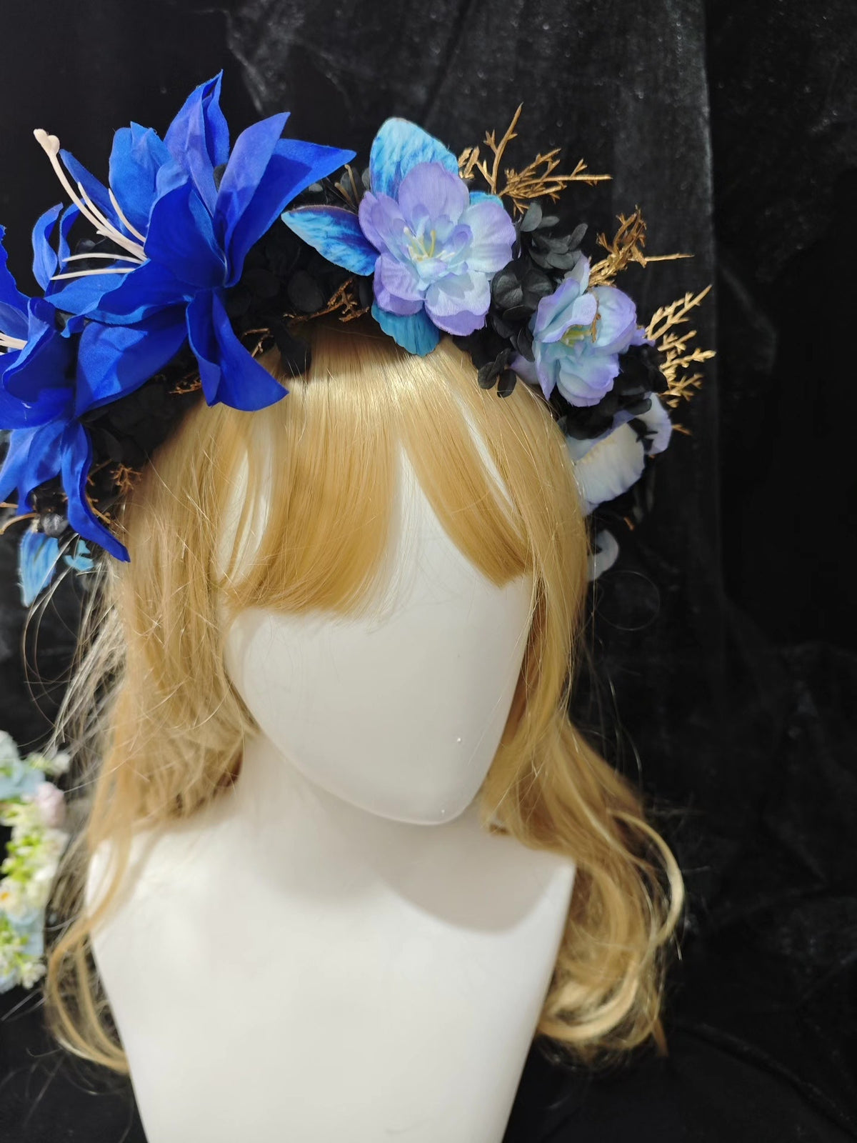 Gothic Floral Headpiece with Blue Lilies