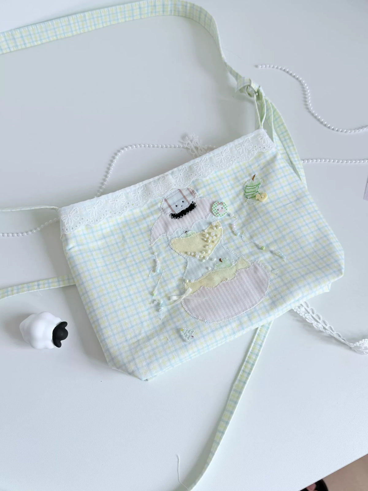 Handgemachte Gingham-Patchwork-Umhängetasche