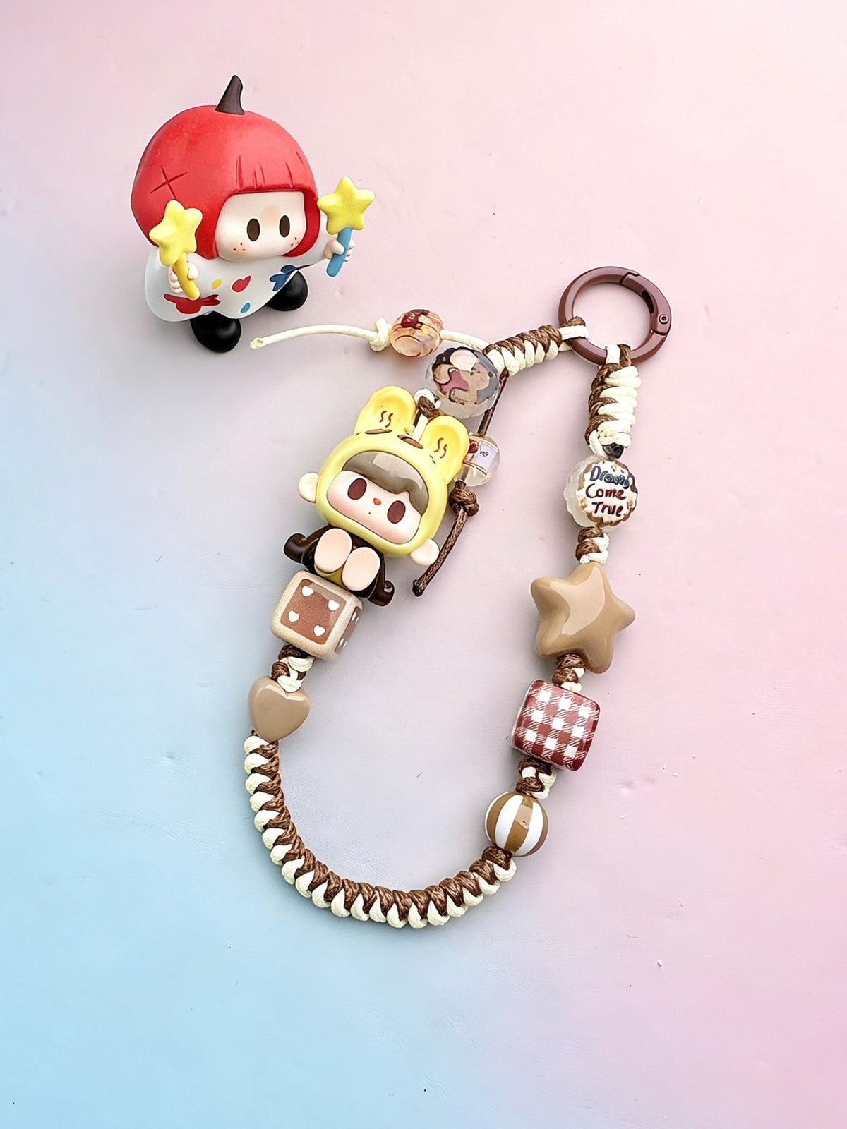 Handmade Brown Braided Phone Charm Bunny Bead