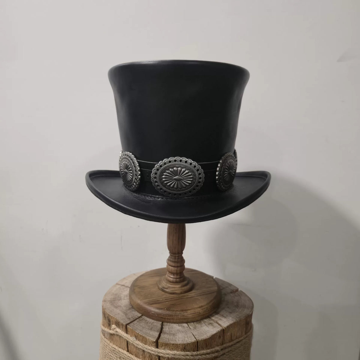 Black Leather Slash Top Hat