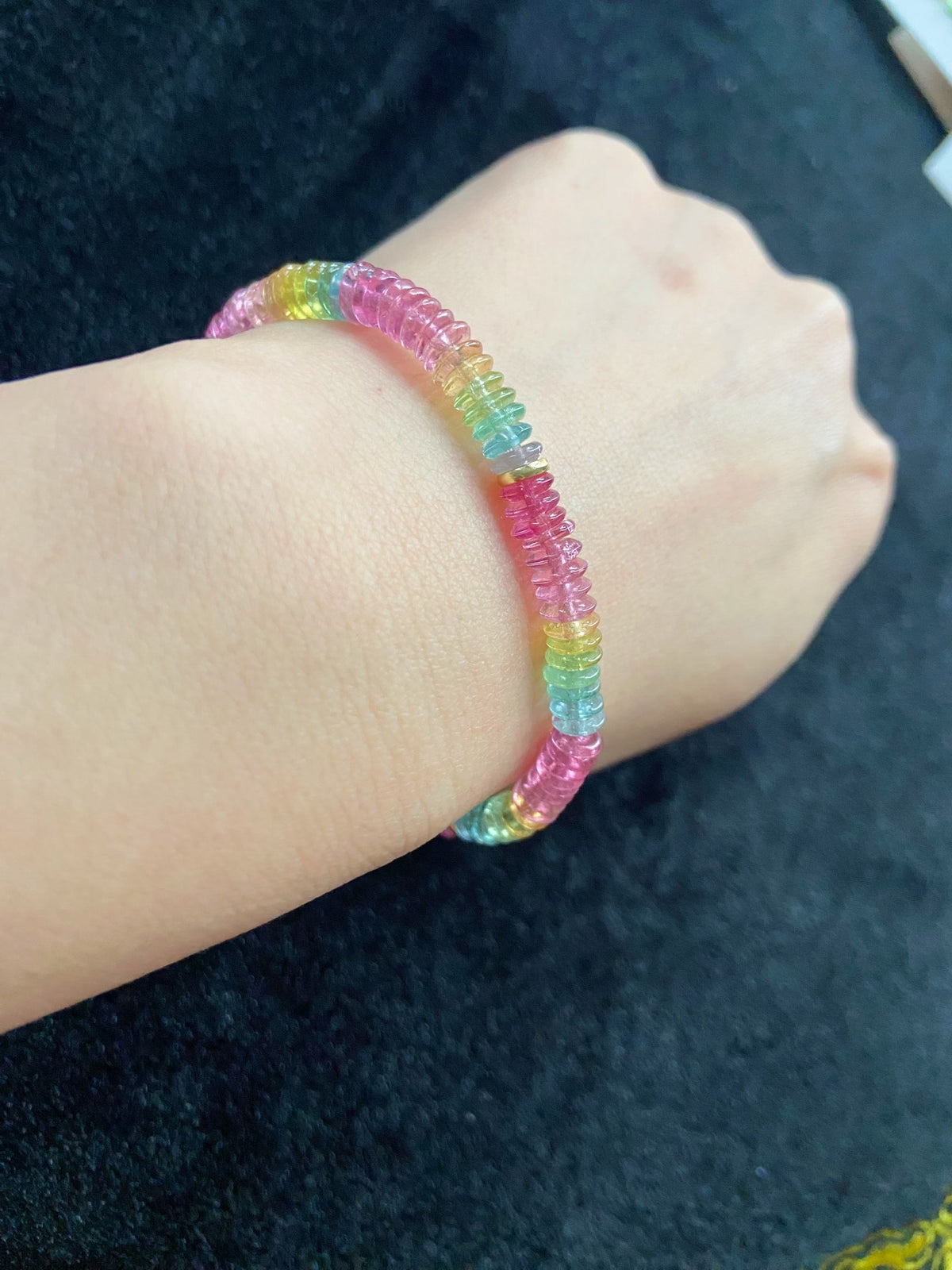 Turmalin-Armband mit Scheibenperlen in Regenbogenfarben