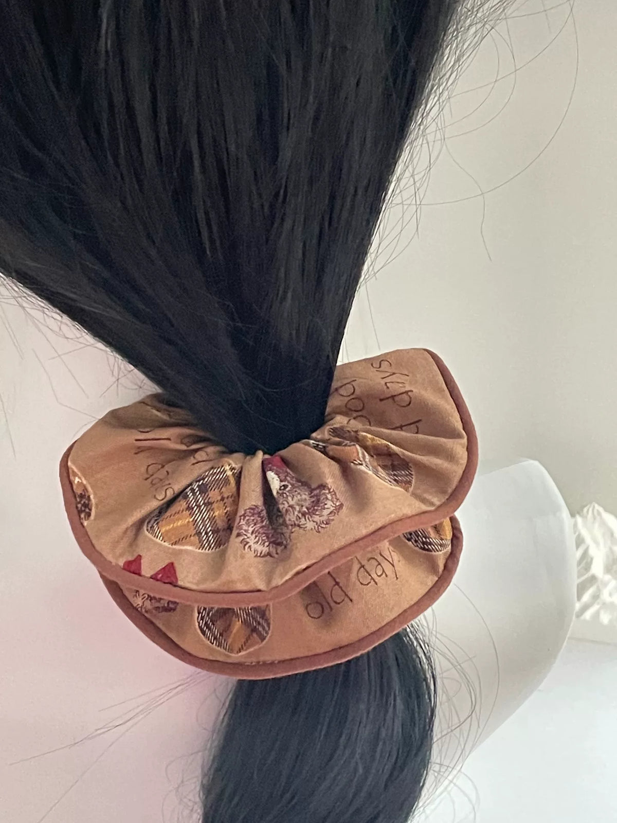 Handmade Woven Cotton Hair Scrunchie Light Tan