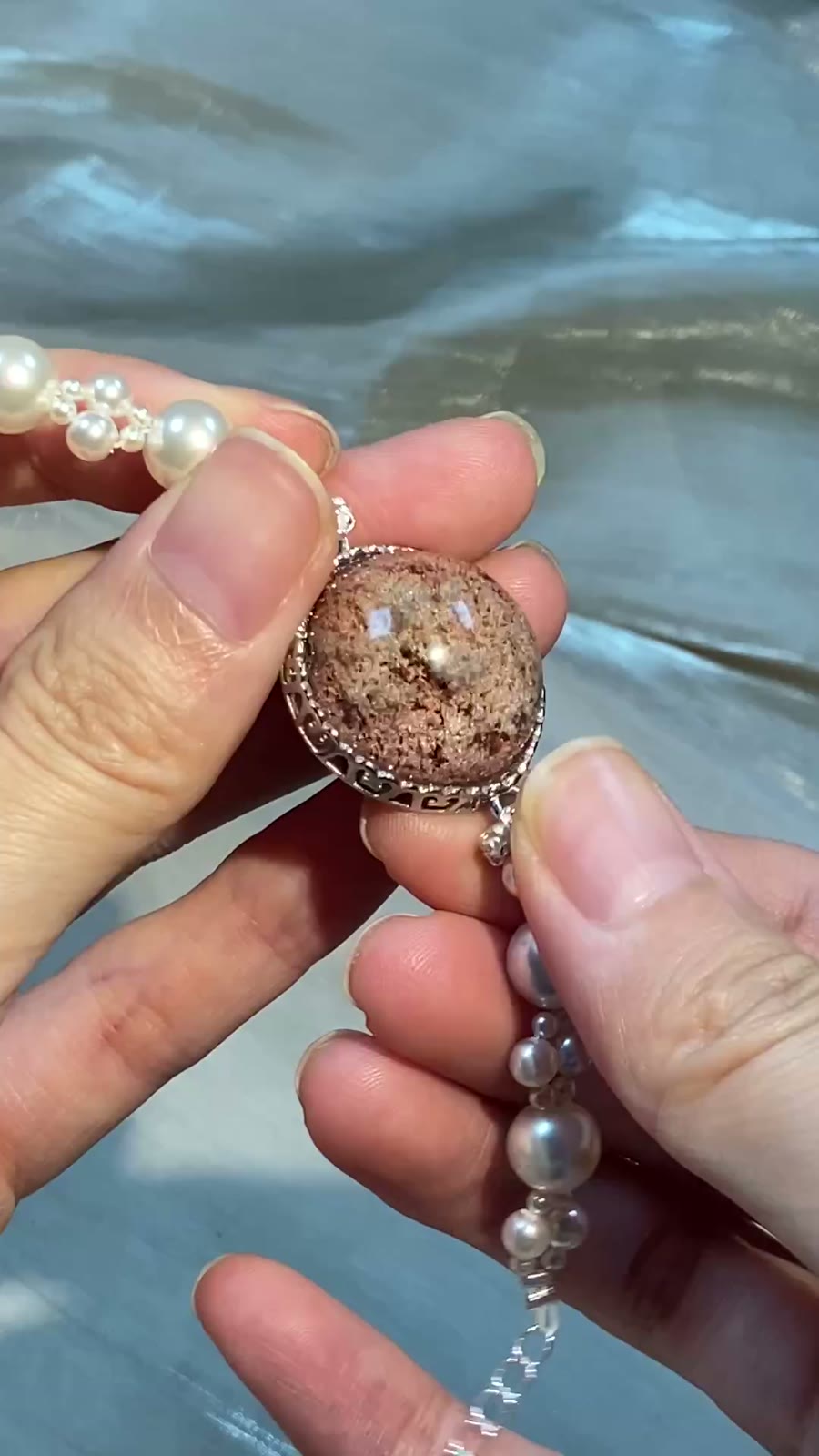 Pink Phantom Quartz Bracelet with Swarovski Pearls