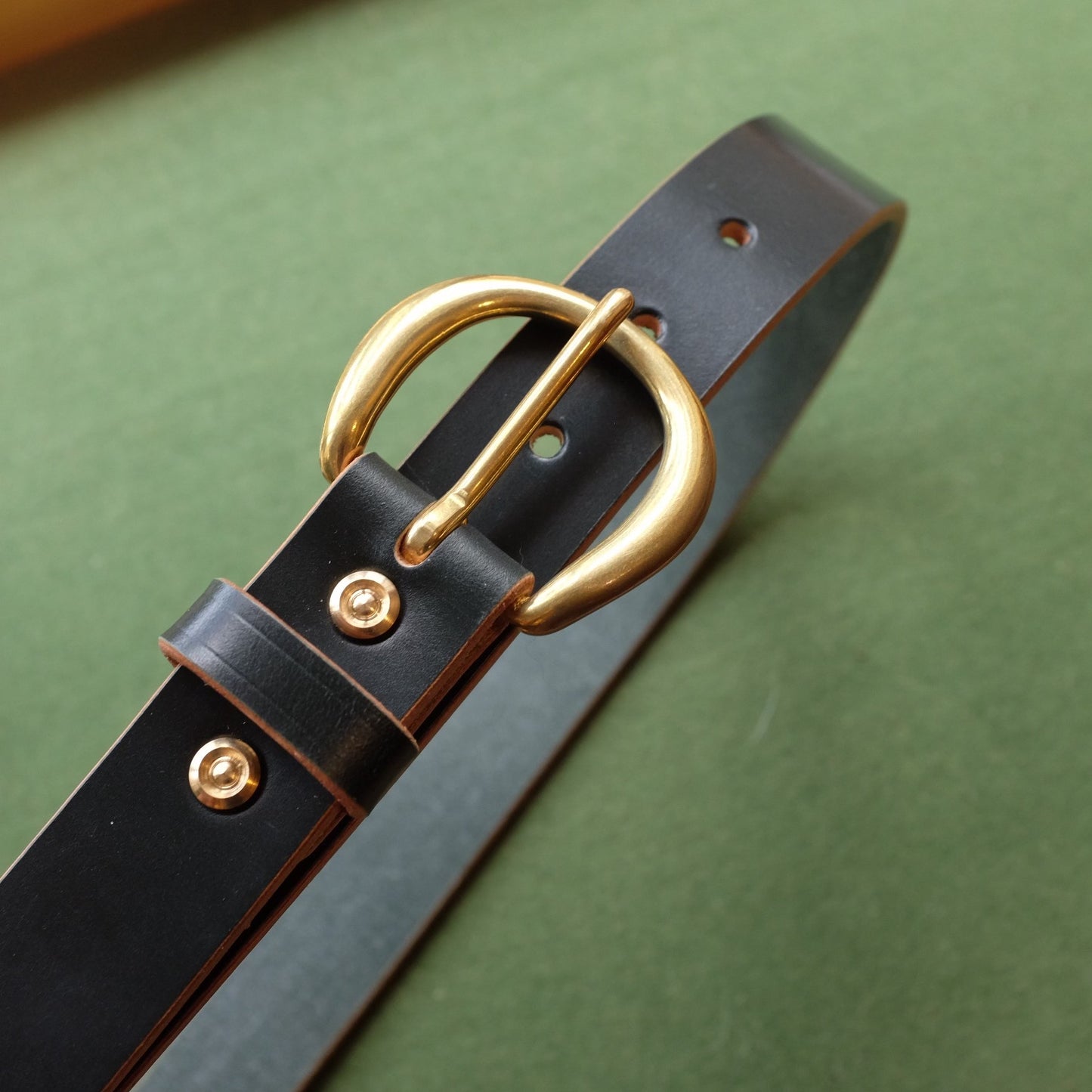 Dark Leather Belt with Brass Oval Buckle
