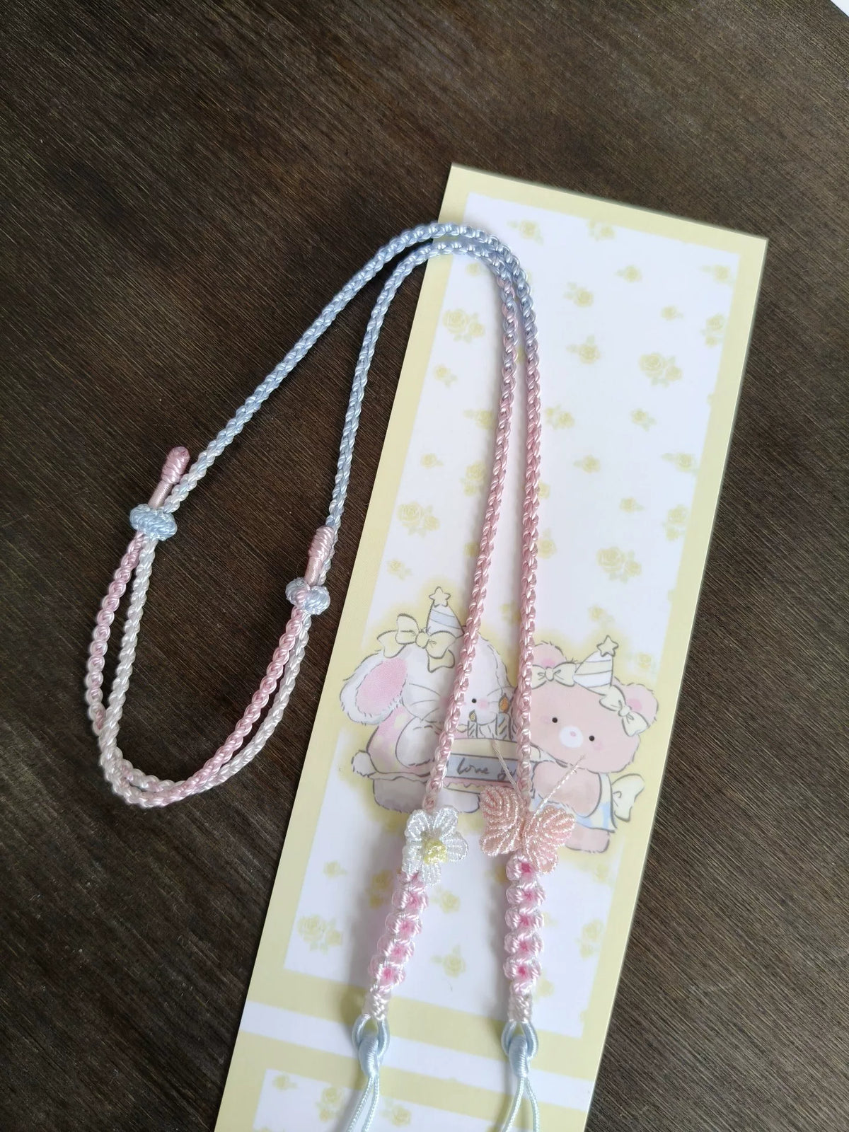 Cordão de Colar Trançado à Mão Gradiente Rosa e Azul