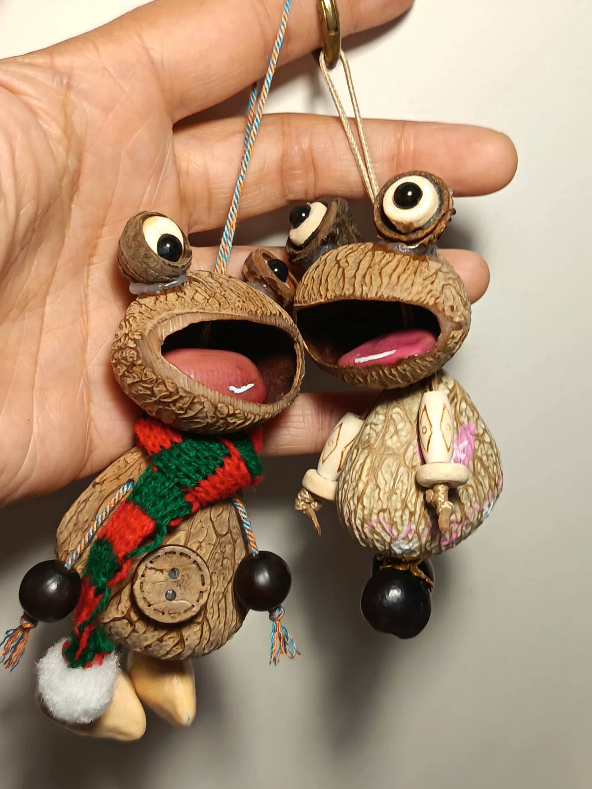 Frog Shell Bag Charm with Soapberry Seeds