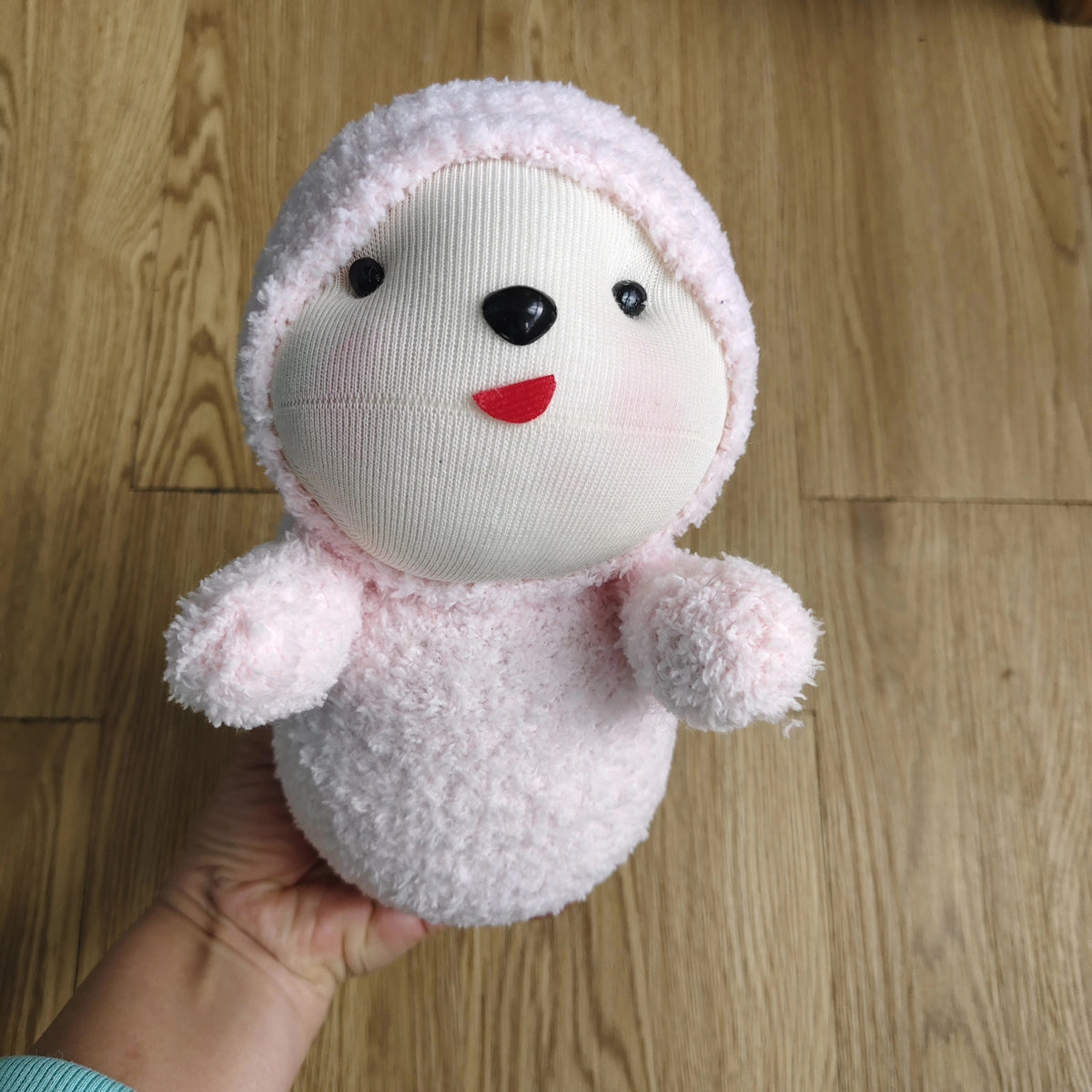 Handgjort rosa strumpmjukdjur 22 cm