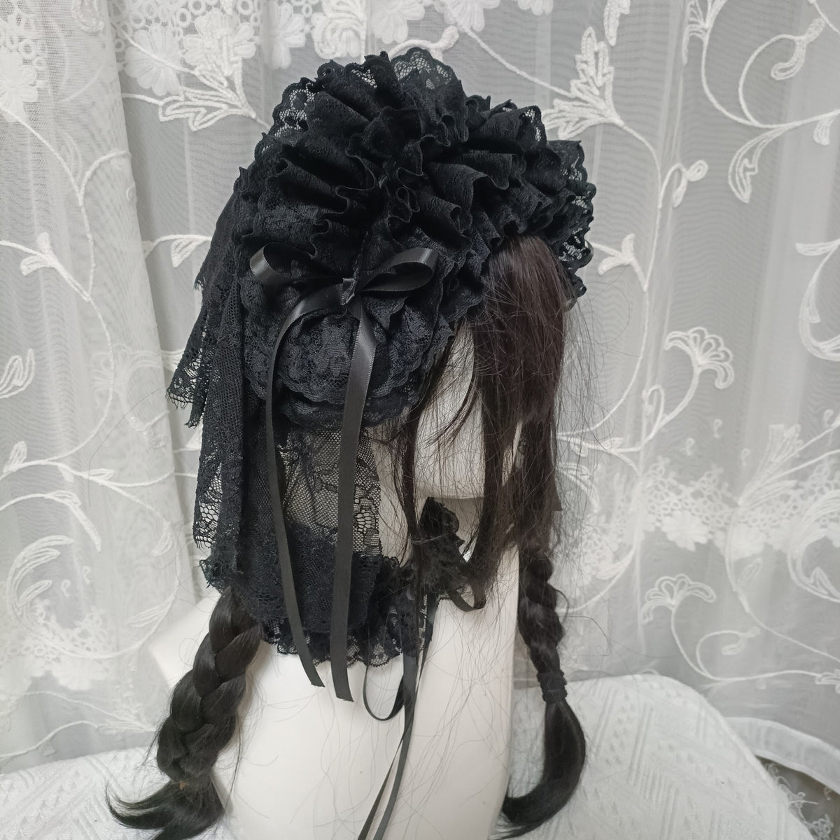 Acessório de Cabeça Gothic Lolita em Renda Preta