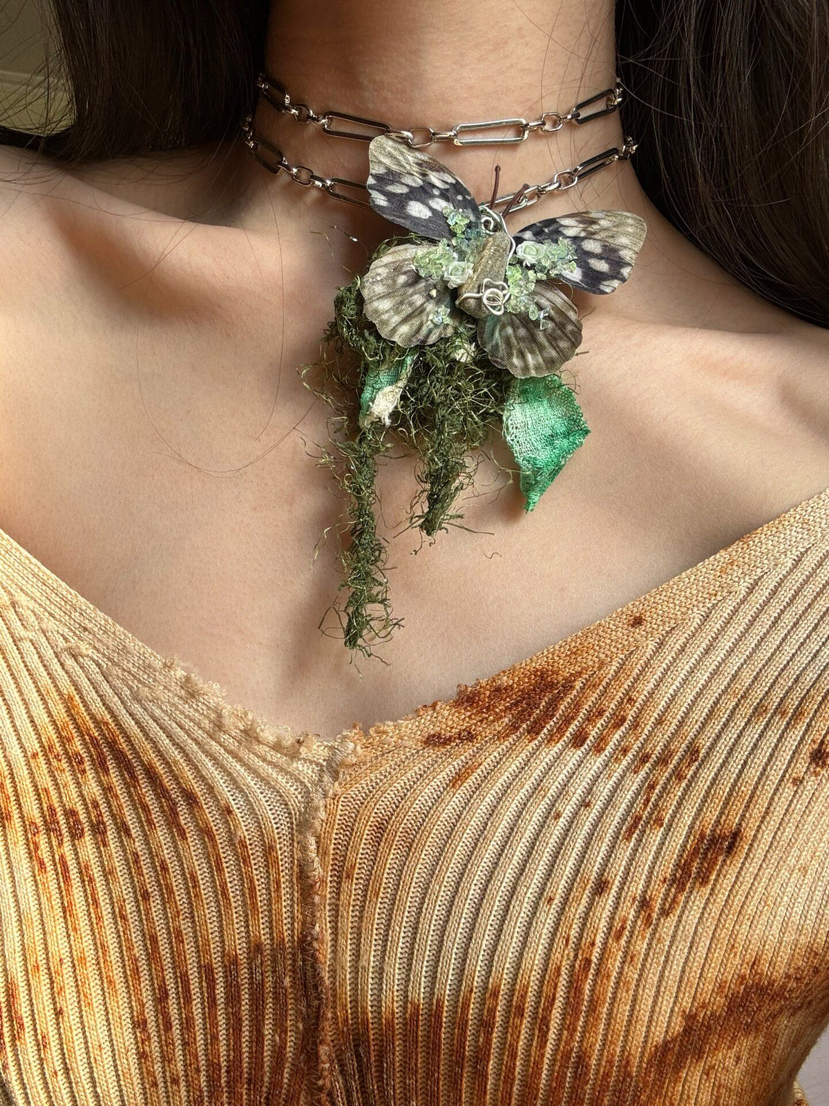Handcrafted Butterfly Choker Necklace with Stone Pendant