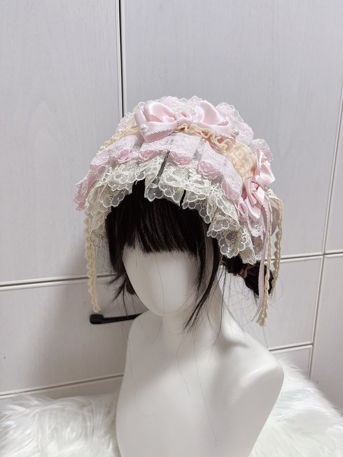 Pastel Pink Lace Lolita Bonnet Headpiece