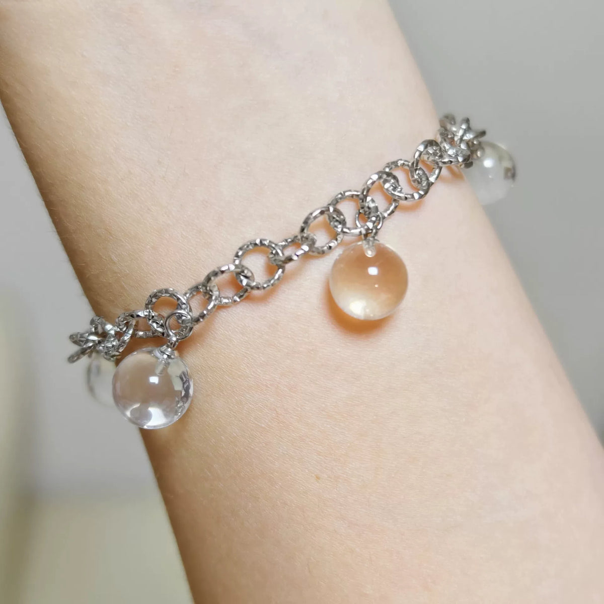White Crystal Bead Titanium Steel Bracelet