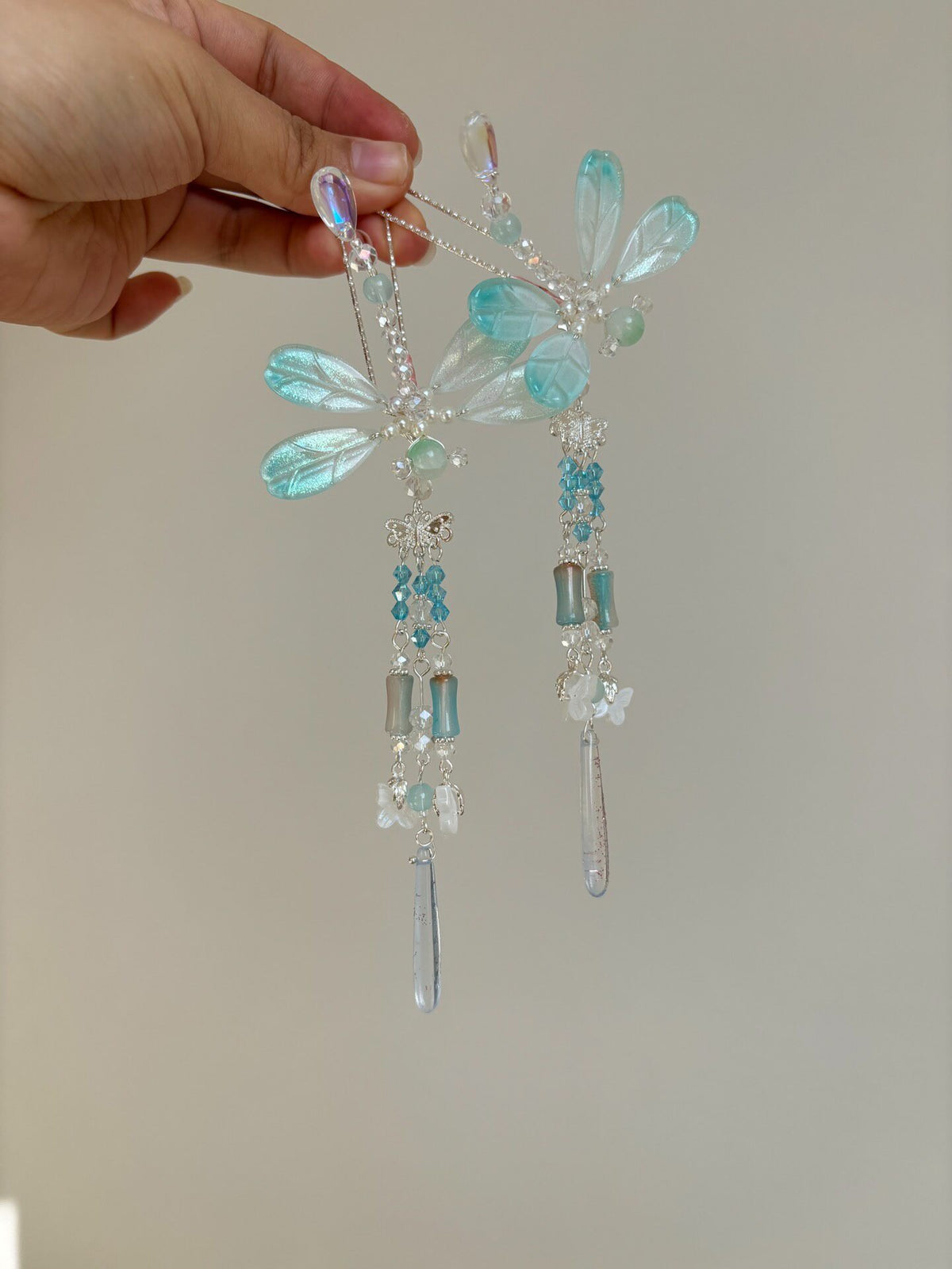 Dragonfly Hairpins Crystal Glass Tassel Set