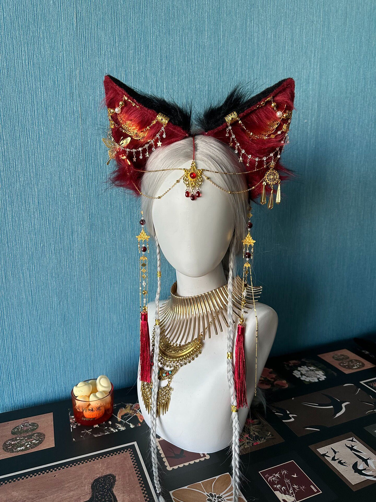 Fox Ear Headpiece with Gold Filigree