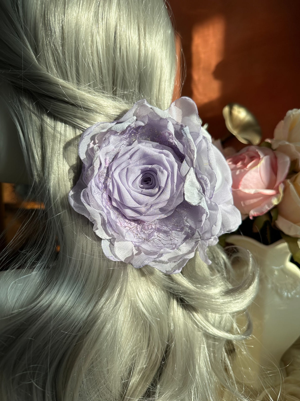 Handcrafted Lavender Fabric Rose Hair Clip