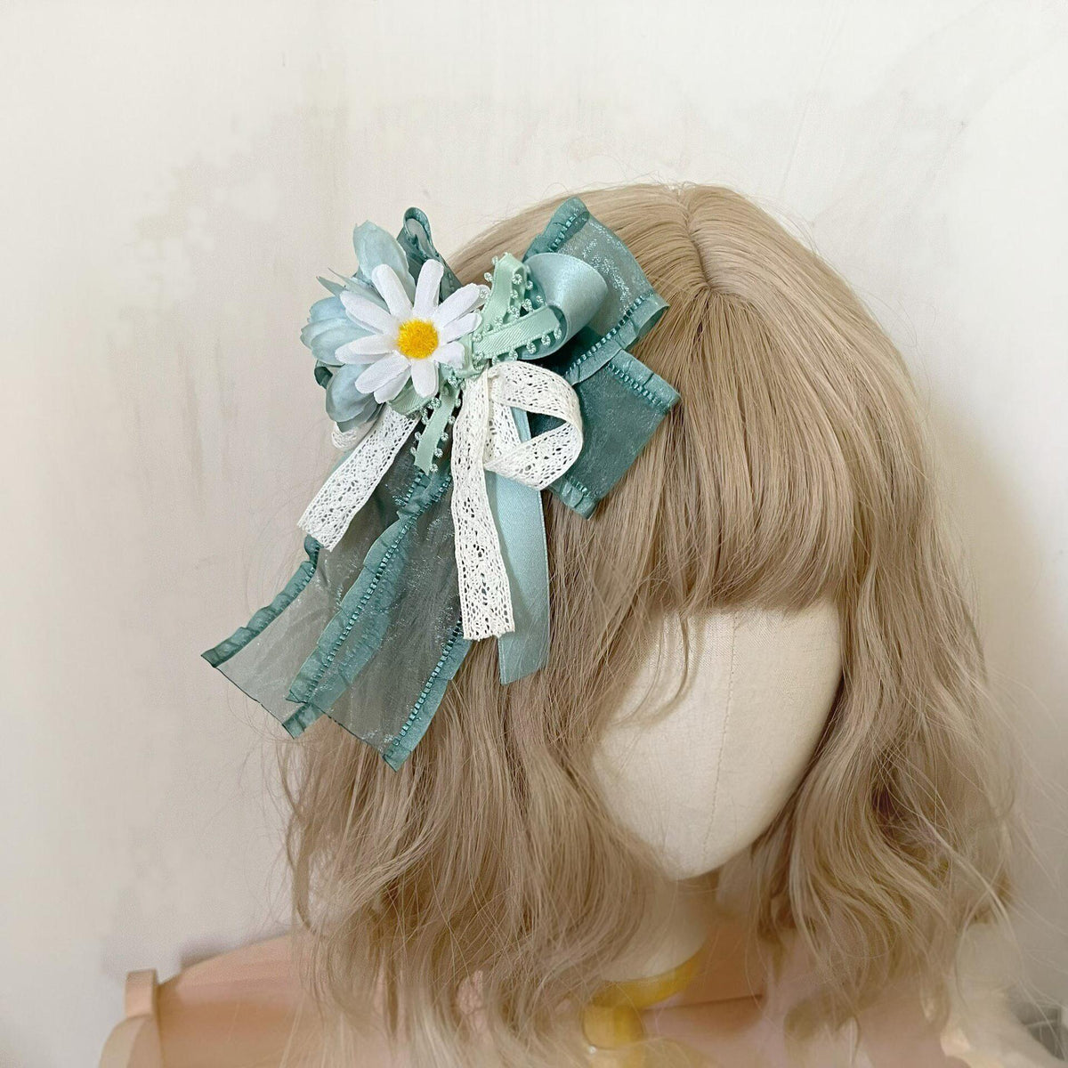 Handmade Lolita Side Clip Matcha Green Bow