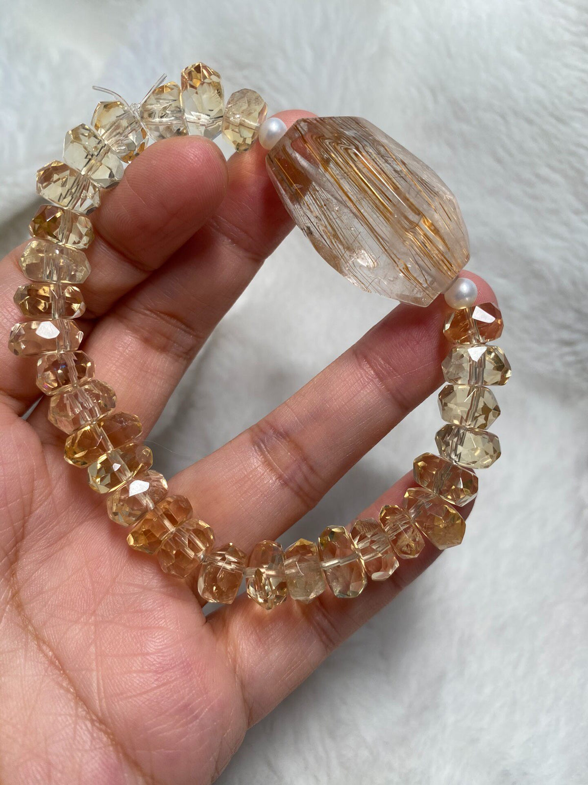 Citrine Beaded Bracelet with Rutilated Quartz
