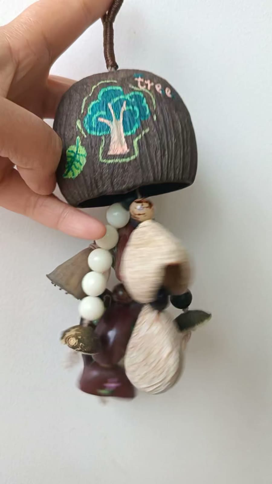 Handmade Coconut Shell Bag Charm with Beads