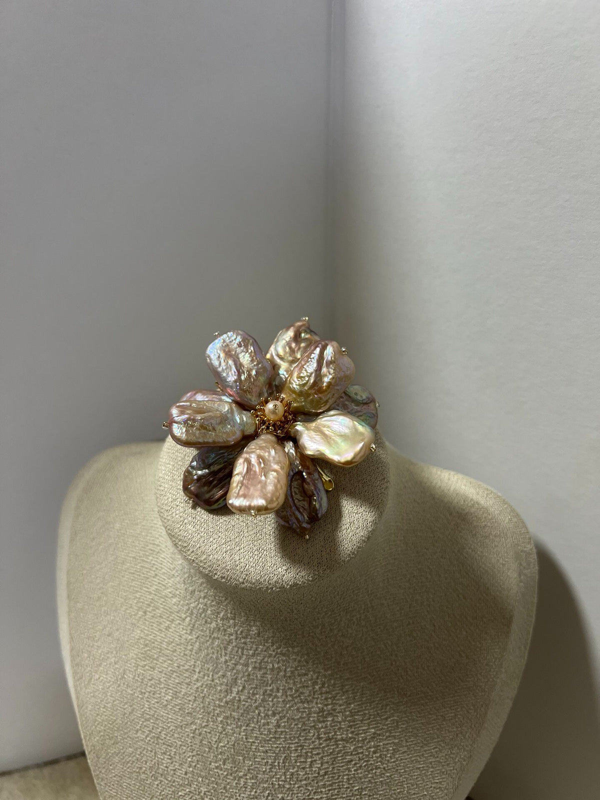Square Baroque Pearl Floral Brooch Clip