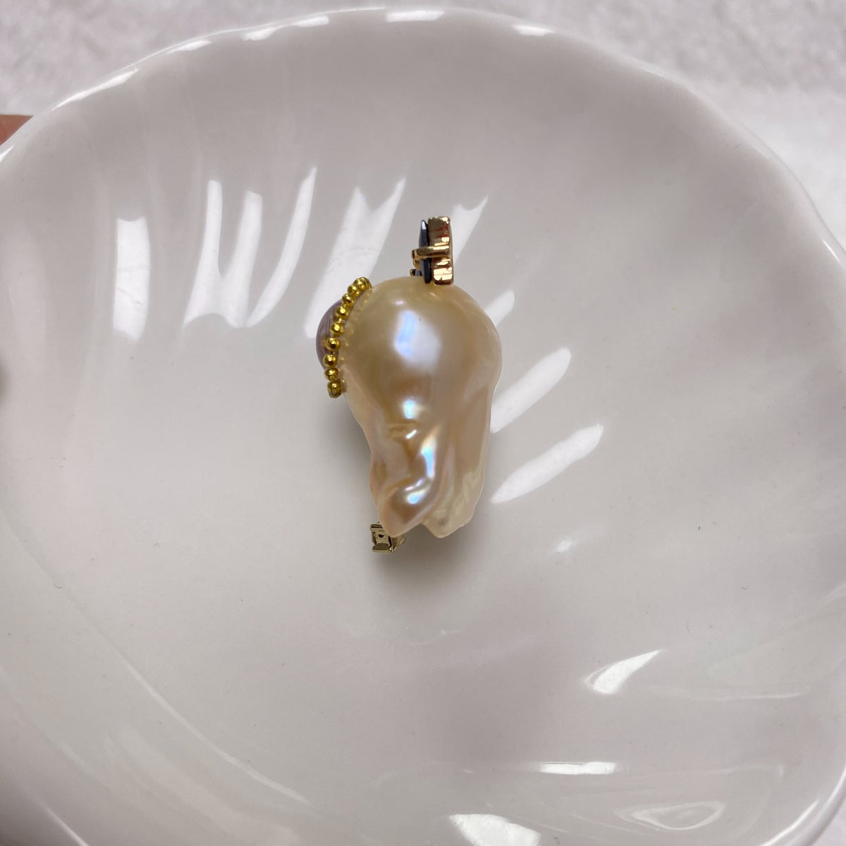 Baroque Pearl Ghost Pendant with Purple Eye