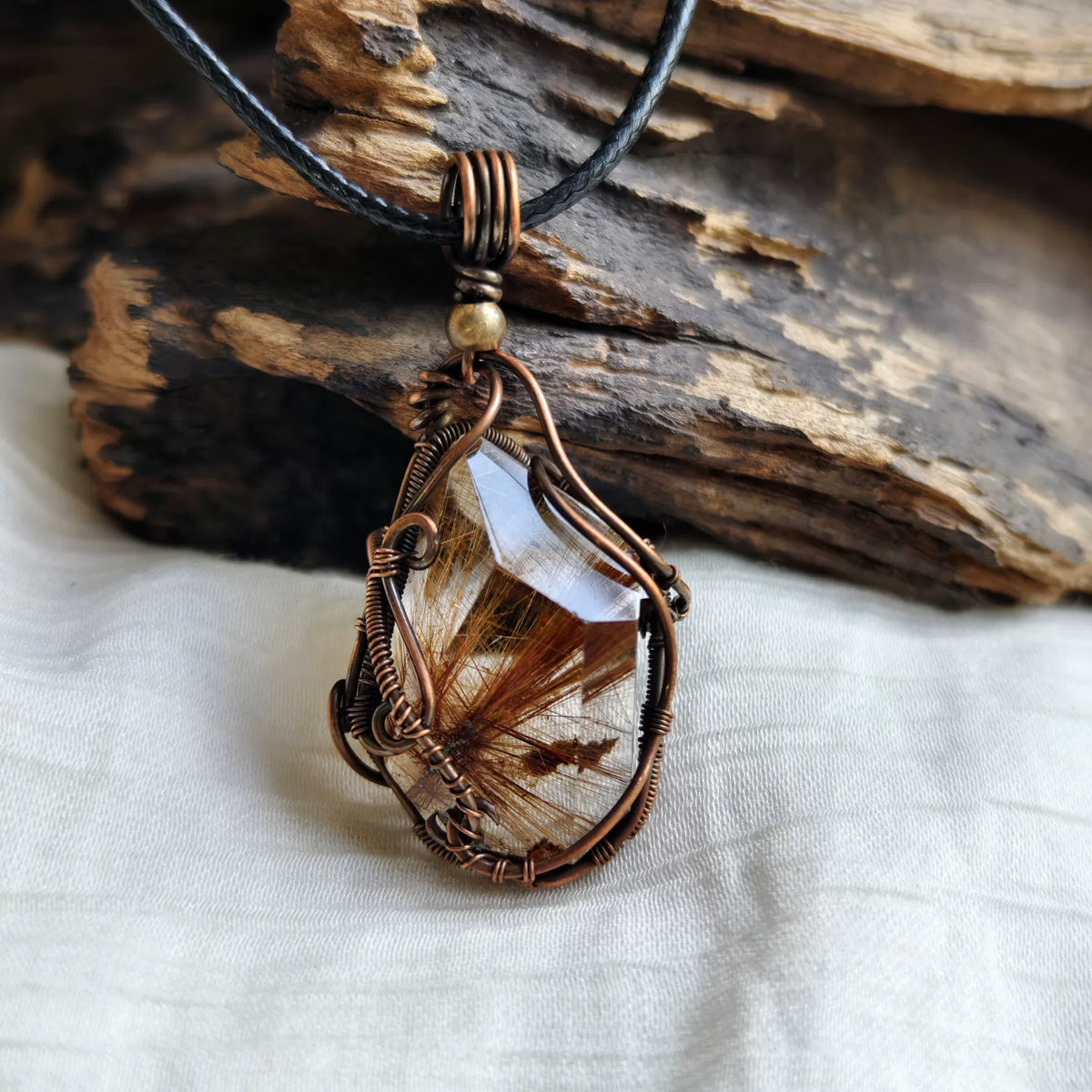 Rutilated Quartz Copper Wire Wrapped Pendant