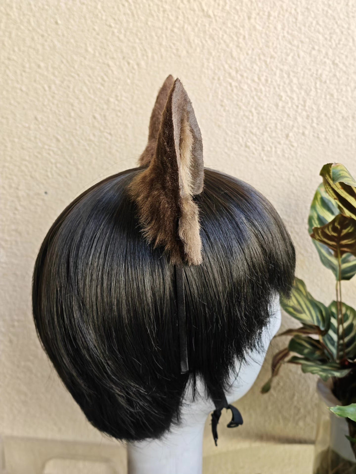 Barrette artisanale aux oreilles de loup et de chien marron