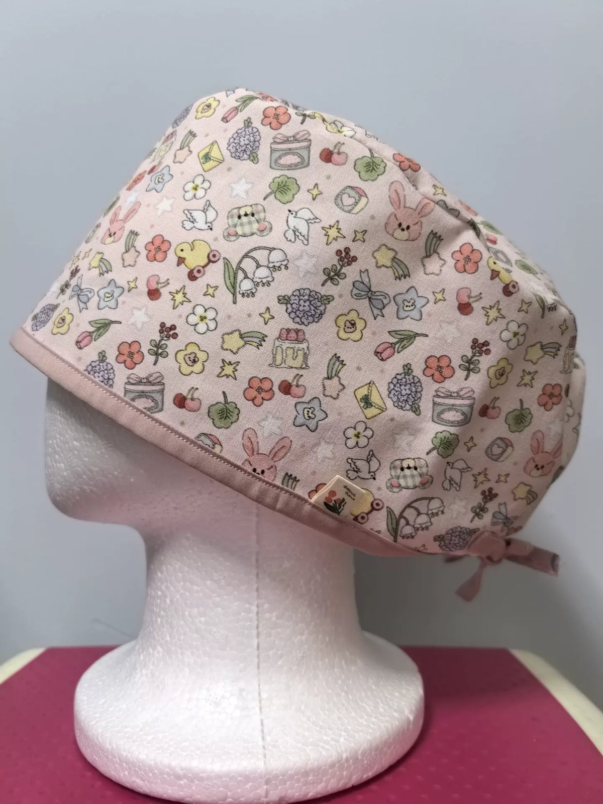Mini gorro quirúrgico de algodón con ribete rosa viejo