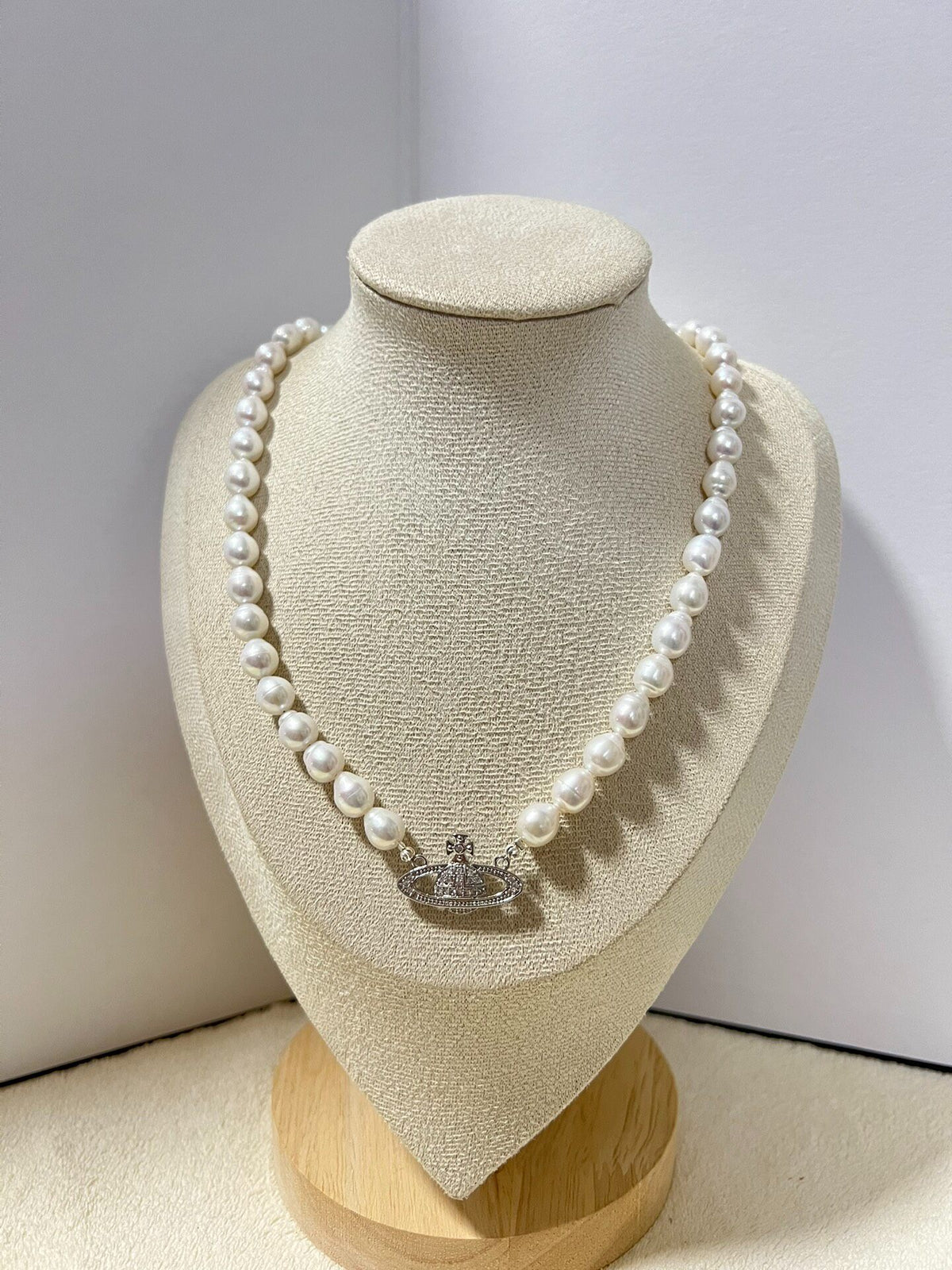 Freshwater Pearl Planet Pendant Necklace