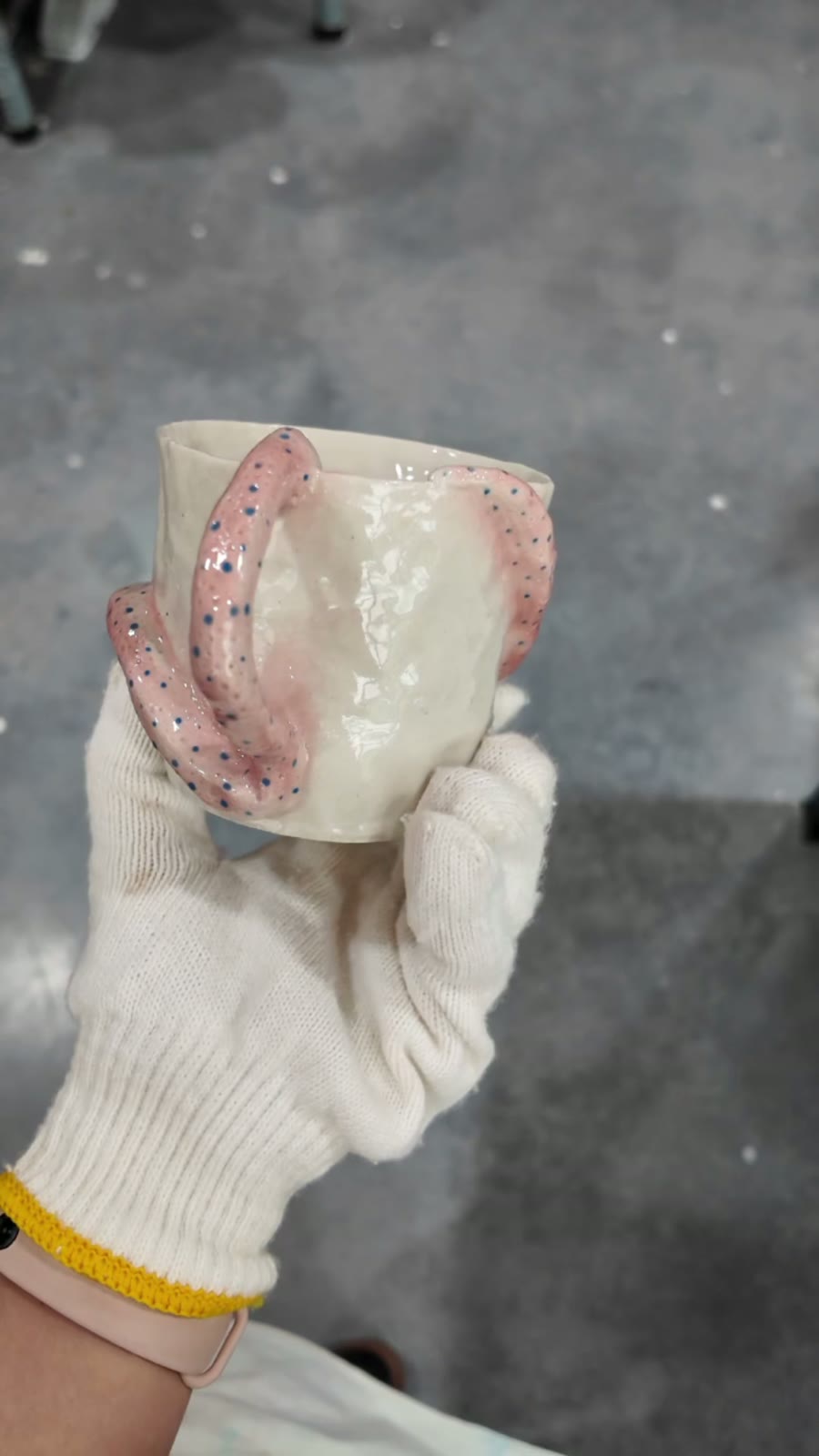Handcrafted Ceramic Cup with Pink Snake Handle