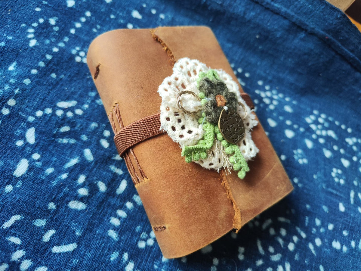 Brown Leather Journal with Floral Decor