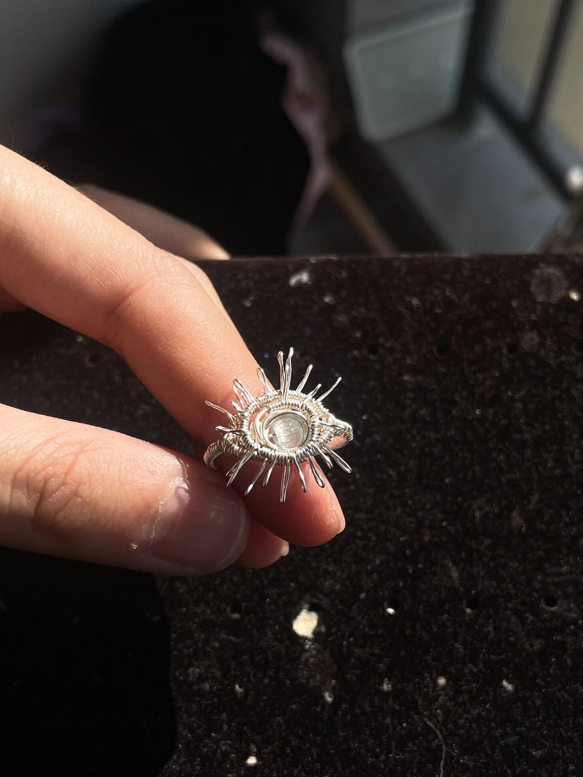 Handcrafted Cat Eye Silver Wire Ring