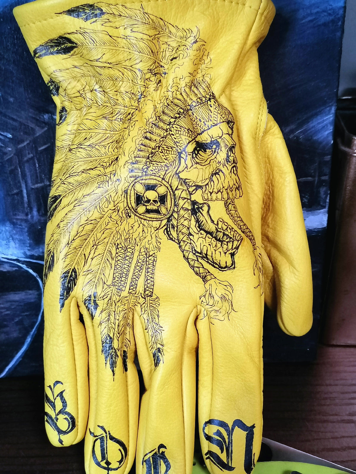 American Classic Leather Gloves with Indian Art