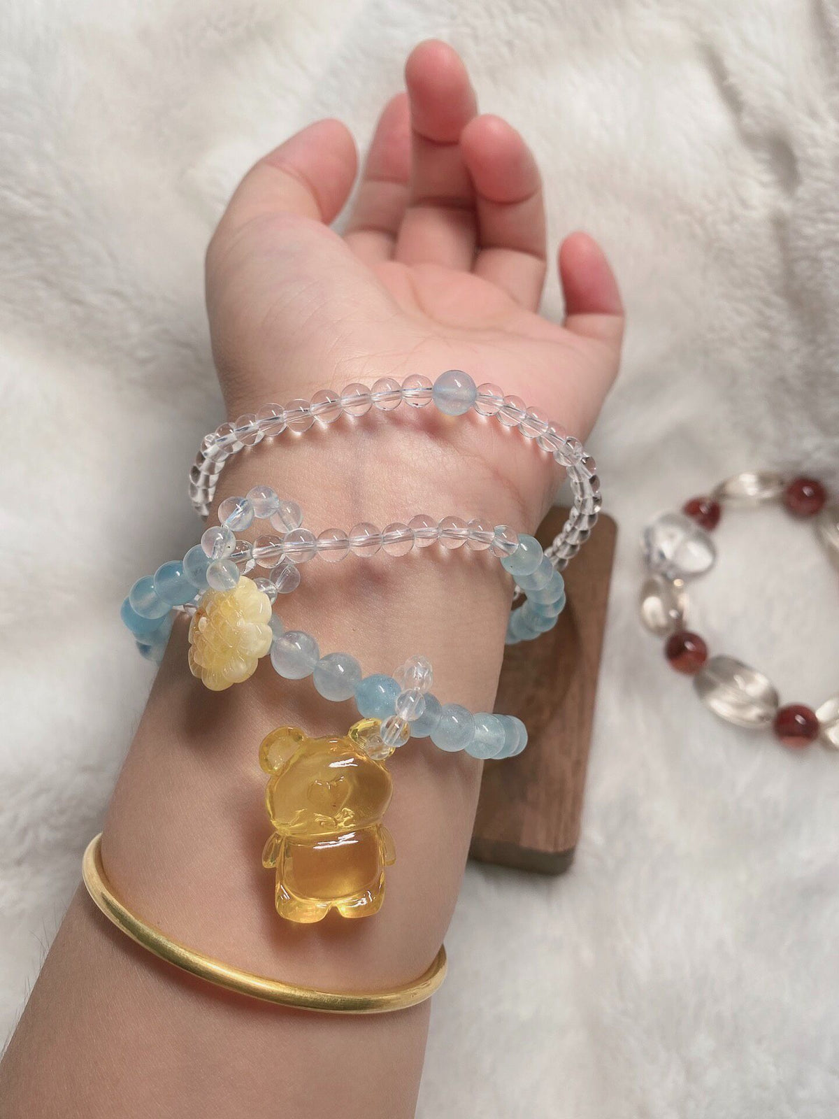 White Crystal Aquamarine Amber Charm Bracelet