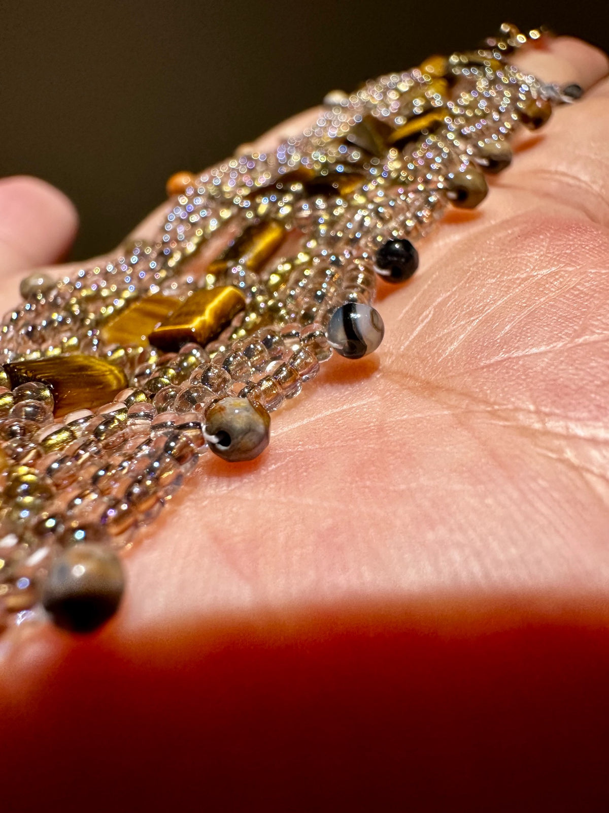 Handcrafted Lace Woven Tiger Eye Wide Bracelet