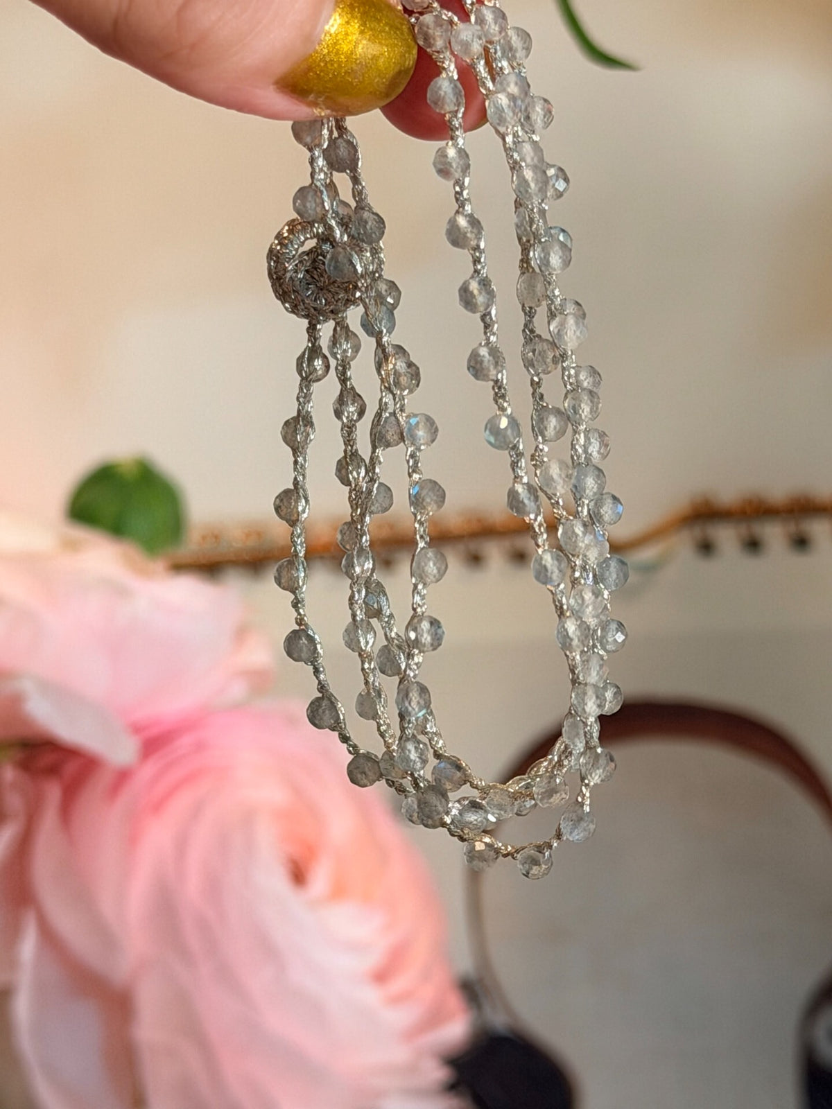 Bracelet-colier crocheté à la main en labradorite