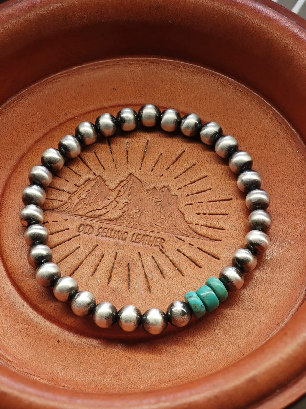 6mm Silver Bead Turquoise Bracelet
