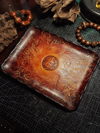 4mm Top-Grain Cowhide Leather Tray with Embossed Face Design, 15x20cm
