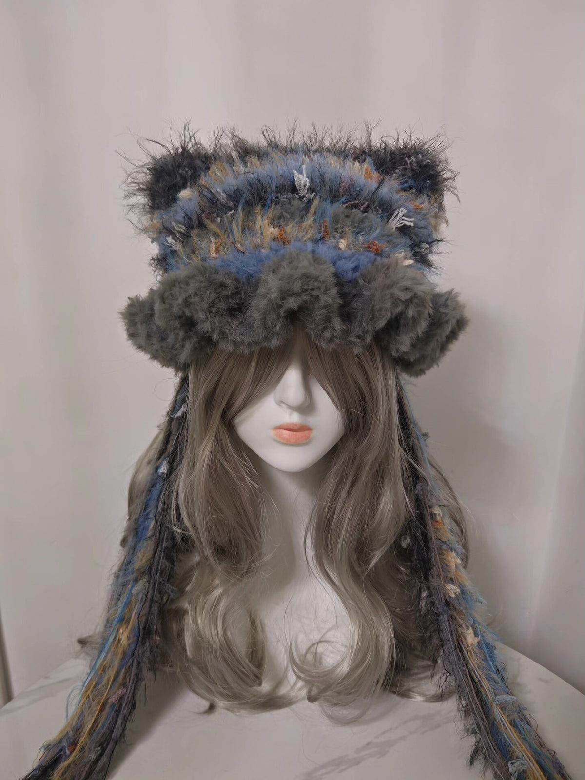 Gray-Blue Cat Ear Hat Shaggy