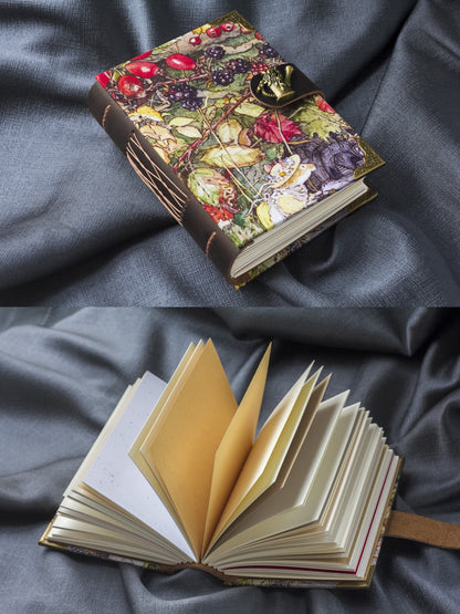 A4 Leather-Bound Notebook with Whimsical Forest Cover Illustration