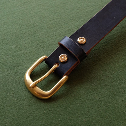 Dark Brown Leather Belt with Polished Brass Buckle