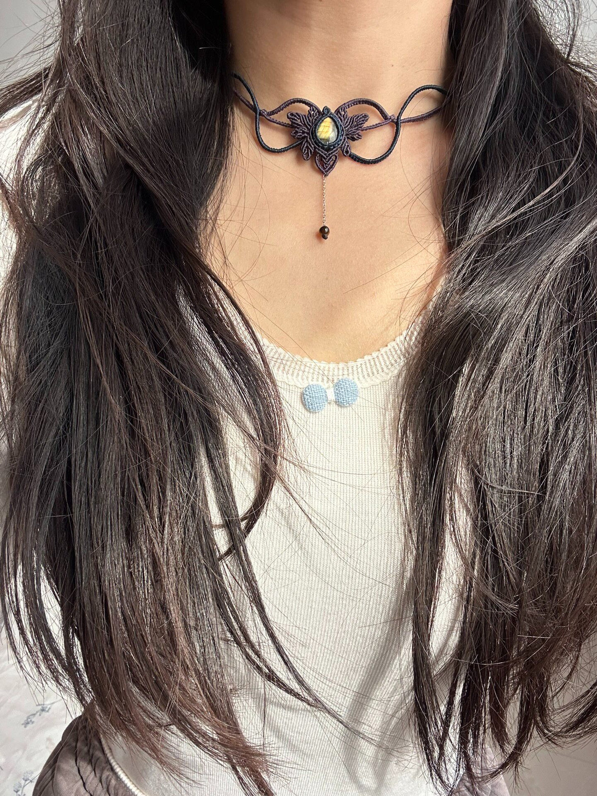 Handcrafted Macrame Choker Necklace with Tiger Eye Stone