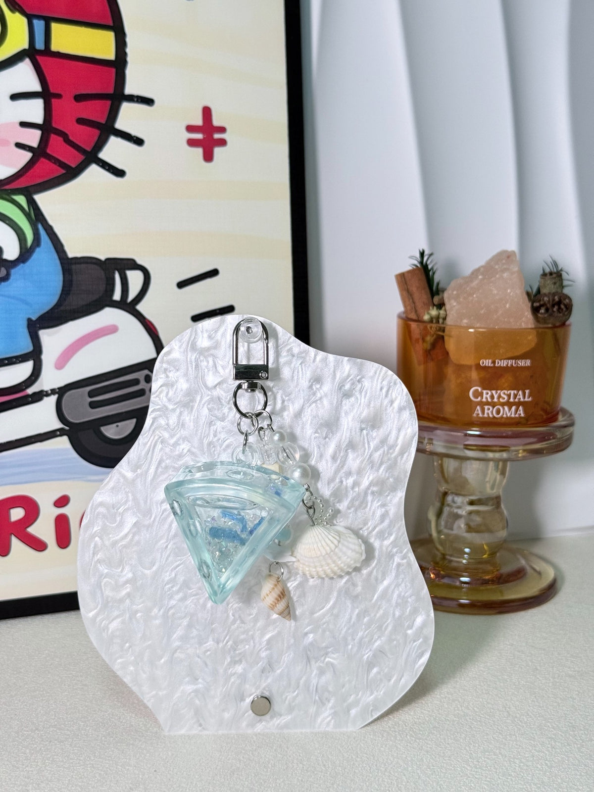 Porte-clés shaker en résine avec huile à sable mobile