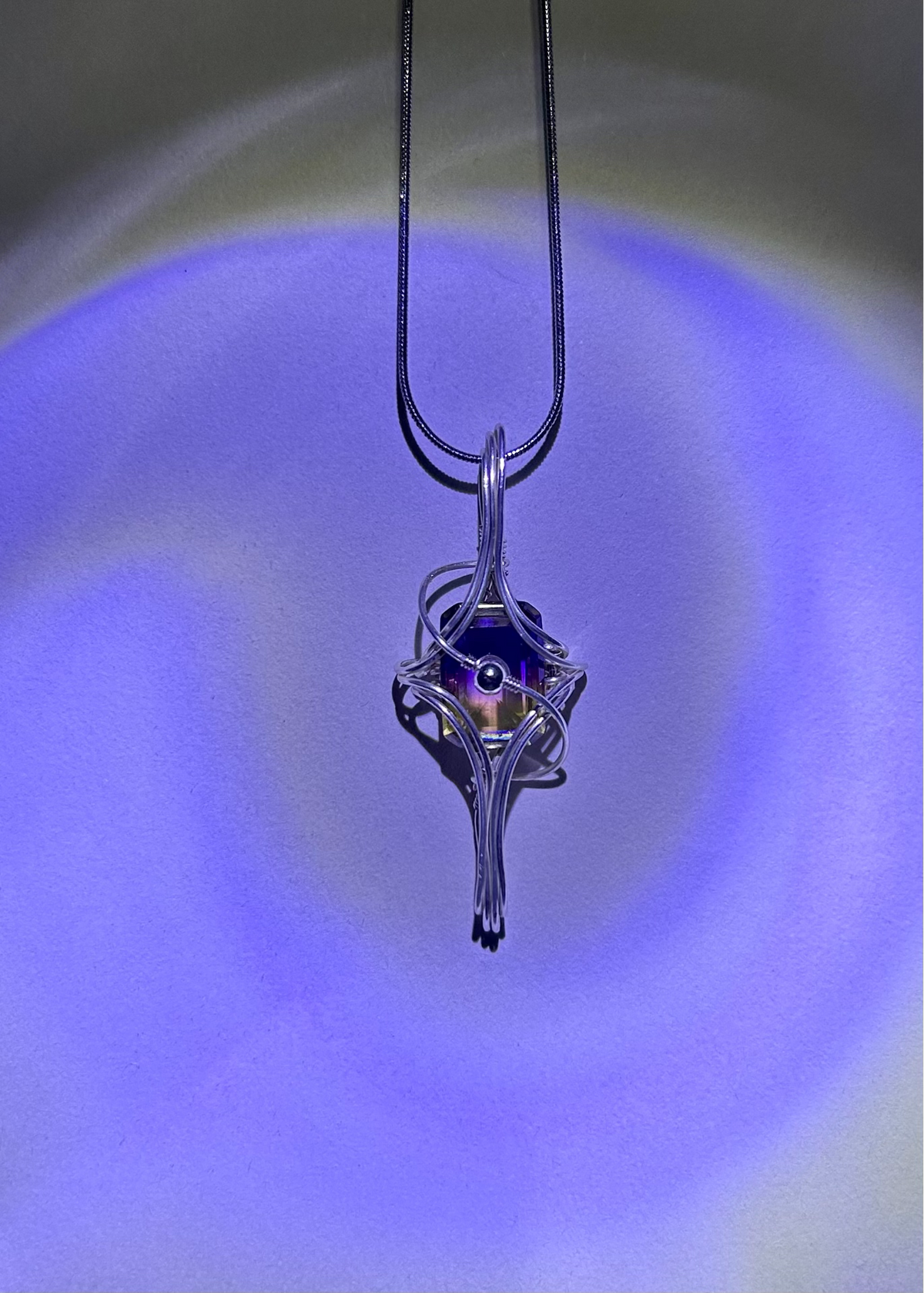 Dichroic Gemstone Wire Wrapped Pendant Necklace