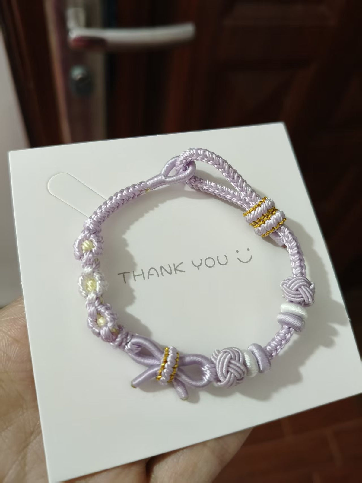 Handwoven Lavender Bracelet with Gold Accents