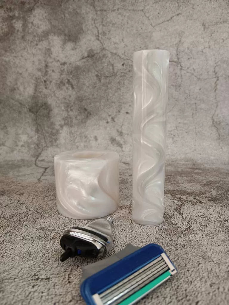 Handcrafted Aluminum Resin Razor with Stand