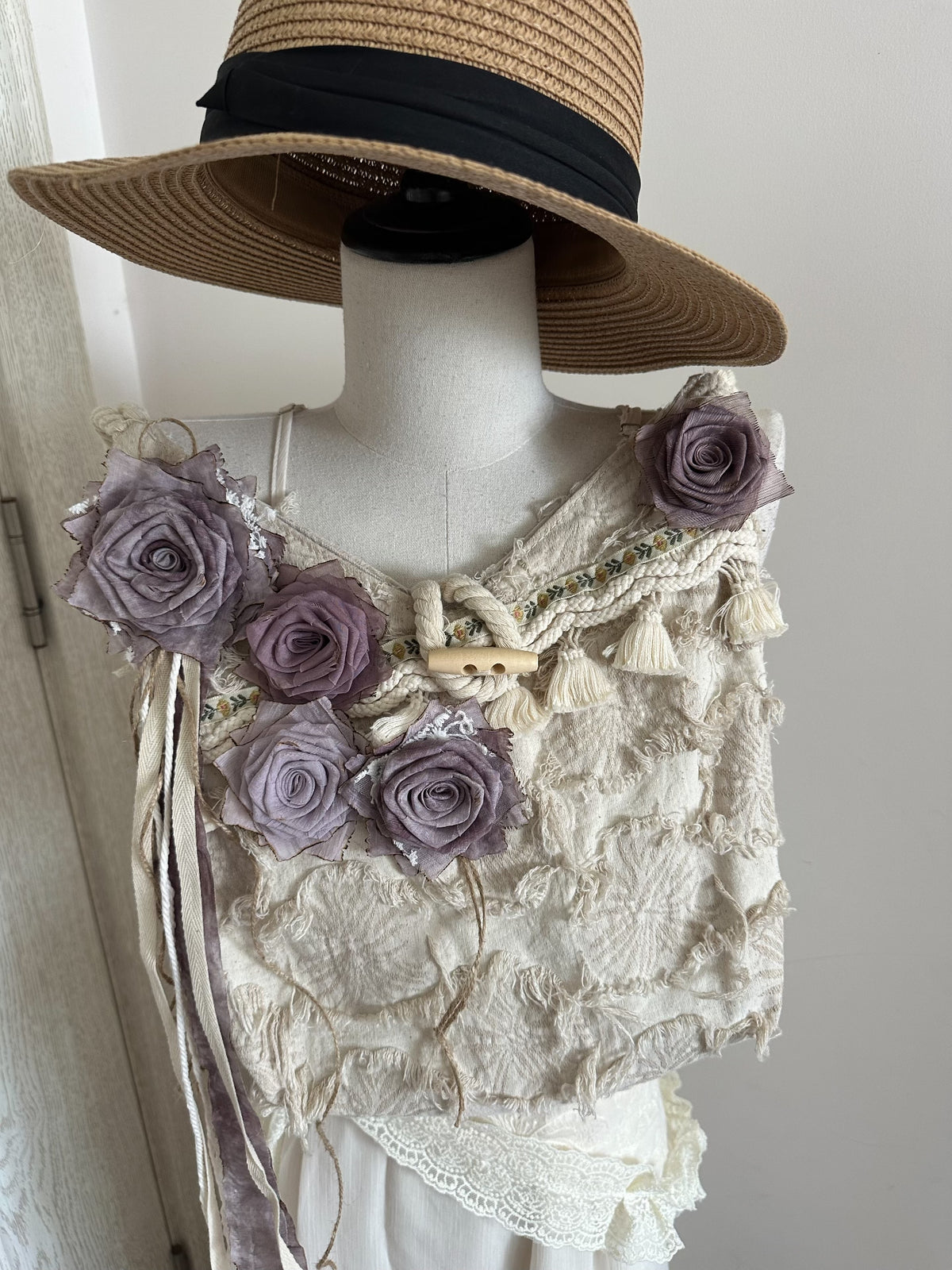 Handcrafted Fabric Rose Slouchy Shoulder Bag